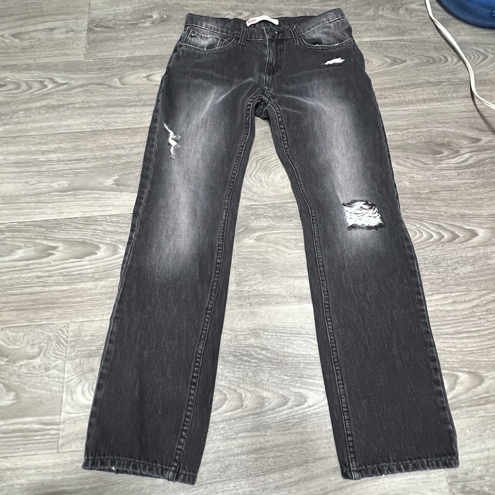 Levi's 511 Slim Fit Distressed Black Wash Denim Jeans Distressed 18 REG 29x29